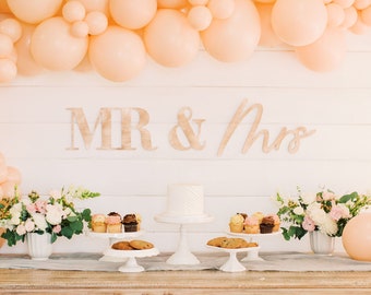 42" Mr & Mrs Wedding Backdrop Wall Sign - Laser Cut Wood Wedding Sign, Photobooth Signage,  Sweetheart Table Decor -Blushing Design