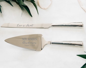 Kate Spade Darling Point Custom Wedding Cake Knife and Server Set (2 PC) Personalized Dessert Set, Wedding Gift, Cake Cutting Ceremony