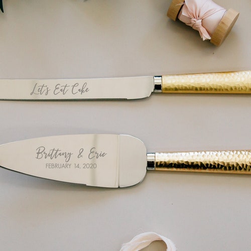 Personalized Wedding Gold Leaf Cake Knife and Server Set Etsy