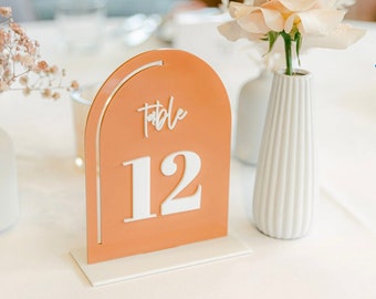 Modern Arch Table Number Sign - (ONE) 8"x5.5" Laser Cut Rectangle Acrylic or Wood Tabletop Wedding Sign, Wedding Decor, Event Table Signage
