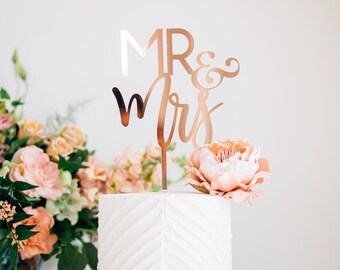 Mr & Mrs Laser Cut Acrylic Wedding Cake Topper - 6" Cake Topper, Engagement Party Decor, Wedding Cake Decor - Blushing/Simple Style