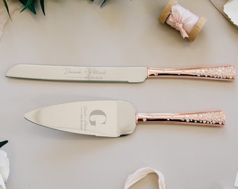 Personalized Galaxy Rose Gold Wedding Cake Knife and Server Set (2 PC) Engraved Cake Server and Knife Set, Personalized Wedding Couples Gift