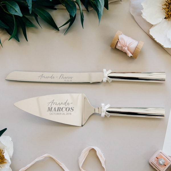 Custom Kate Spade Grace Ave Silver Wedding Cake Knife and Server Set (2 PC) Personalized Lenox Cake Server & Knife, Cake Cutting Ceremony