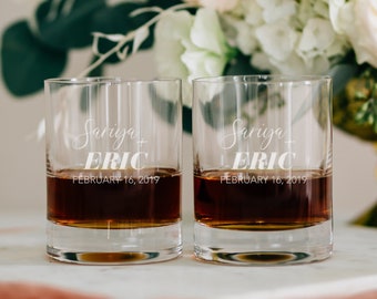 Lenox Tuscany Personalized Whiskey Glass (Set of TWO) Engraved Crystal DOF Scotch Glass, Custom Wedding Glass, Engagement Gift, Couples Gift