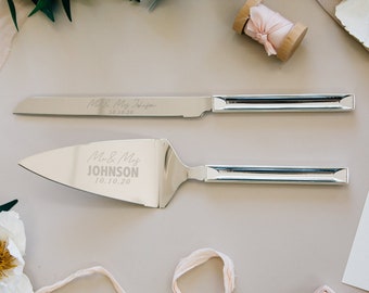 Personalized Kate Spade Key Court Dessert Cake Knife & Server Set (2pc) Custom Engraved Lenox Wedding Silver Cake Server and Knife SET