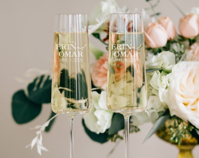 Personalized Vera Wang Metropolitan Champagne Glasses set of TWO Pair