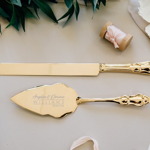 Personalized Gold Wedding Cake Knife and Server Set 2pc Etsy