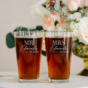 Personalized Pint Beer Glass Wedding Gift set of TWO Custom Engraved ...