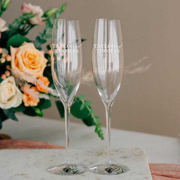 Waterford Elegance Classic Personalized Toasting Flutes (Set of TWO) Custom Engraved Champagne Glasses, Wedding Glasses, Anniversary Gift