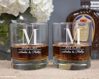 Personalized Anniversary Whiskey Glasses (Set of TWO) Pair Custom DOF Scotch Glass, Couples Anniversary Glass, Engagement Gift