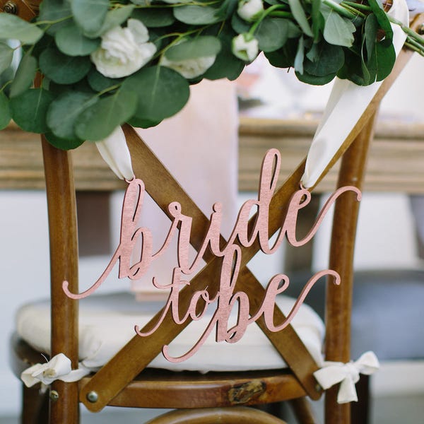 Bride to Be Bridal Shower Chair Sign - 13" x 8" Laser Cut Wood Seat Sign, Engagement Party Decor, Bachelorette Party - Feminine Style