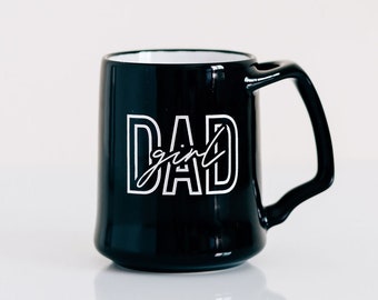 Girl Dad Coffee Mug - Fathers Day Gift, Engraved Black Porcelain Mug, Metallic Silver Girl Dad, Christmas Gift for Dad