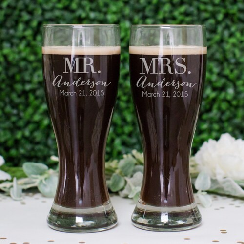 Personalized Beer Glass Set set of TWO Pair Custom Engraved Etsy