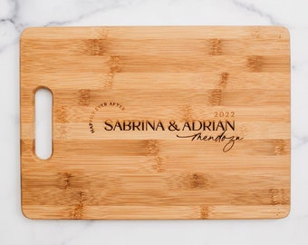 Merry & Married Personalized Wood Cutting Board - 14x10 Laser Engraved Bamboo Charcuterie and Cheese Board, Custom Gift, Christmas Gift