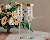 Personalized Waterford Lismore Essence Gold Champagne Glasses (Set of TWO) Engraved Crystal Toasting Flutes, Wedding Gift, Anniversary Gift
