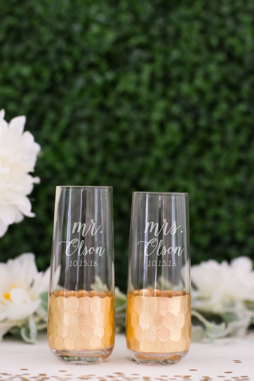 Personalized Gold Leaf Stemless Champagne Glasses set of Etsy
