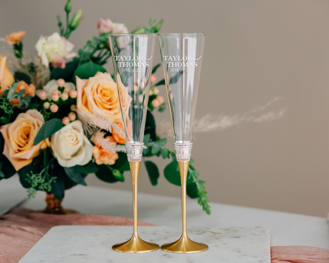 Personalized Vera Wang With Love Gold Champagne Glasses set of TWO Pair