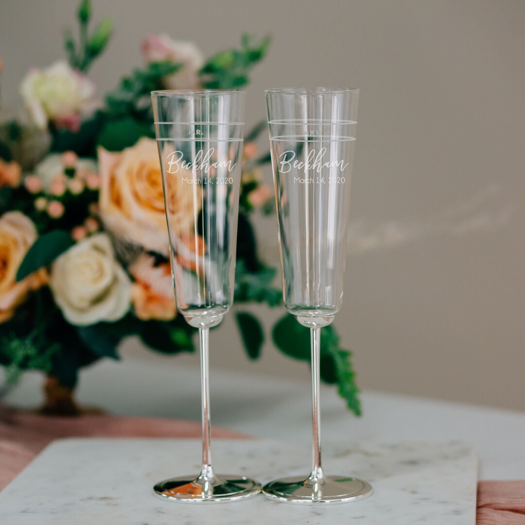 Kate Spade Darling Point Personalized Toasting Flutes set of TWO Custom Engraved Mr & Mrs