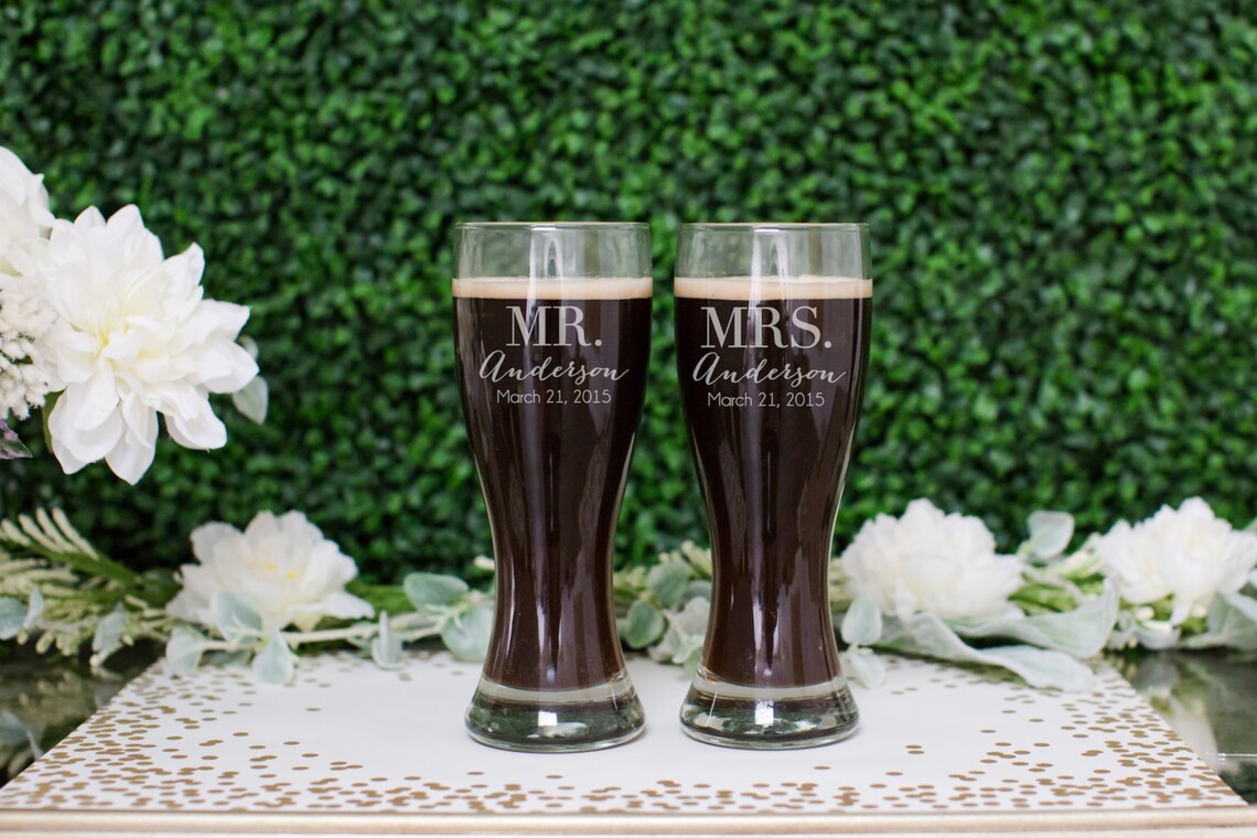 Personalized Beer Glass Set set of TWO Pair Custom Engraved Etsy