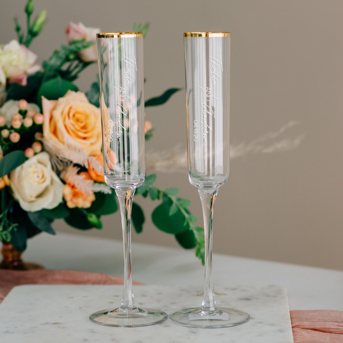 Personalized Gold Rim Custom Wedding Toasting Glasses Set of image 1