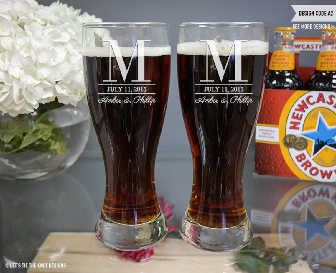 Custom Wedding Beer Glasses set of TWO Personalized Etsy