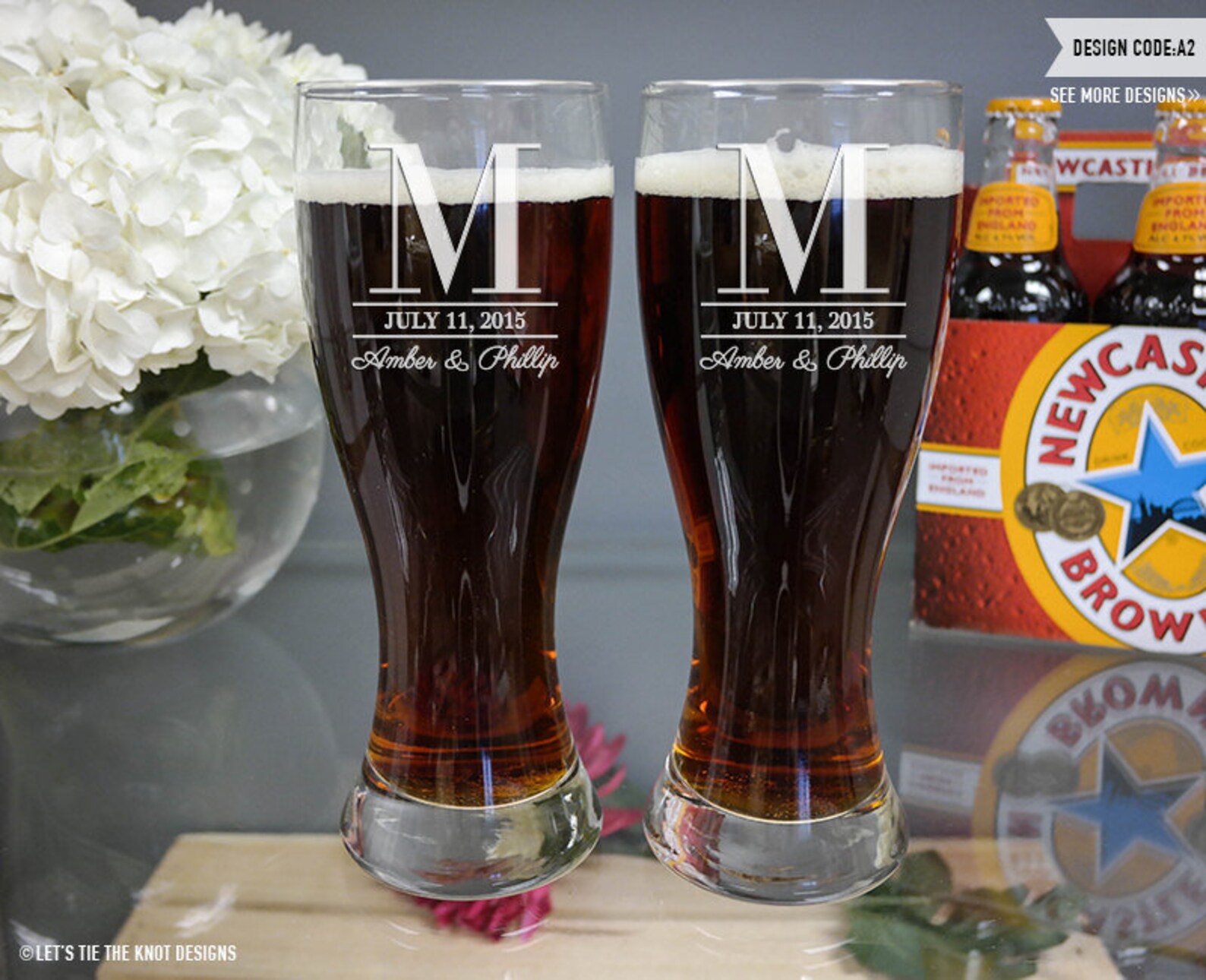 Custom Wedding Beer Glasses set of TWO Personalized Etsy