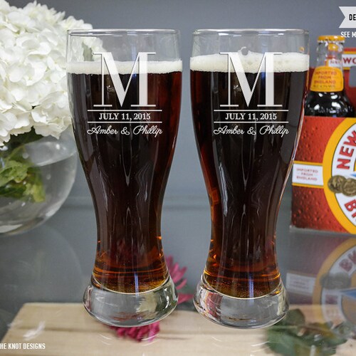 Personalized Beer Glass Set set of TWO Pair Custom Engraved Etsy