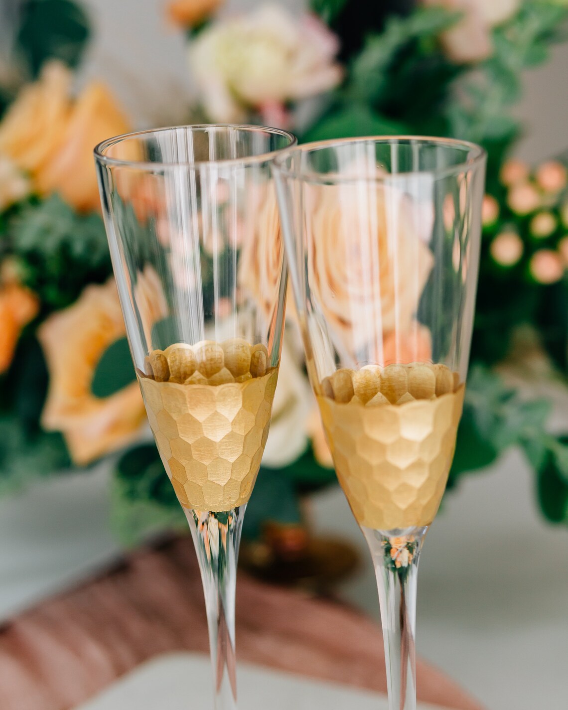 Personalized Gold Leaf Champagne Flutes set of TWO Custom Etsy