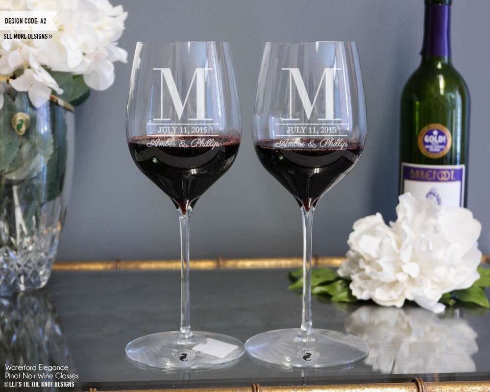 Monogrammed Pinot Noir Glasses, pair