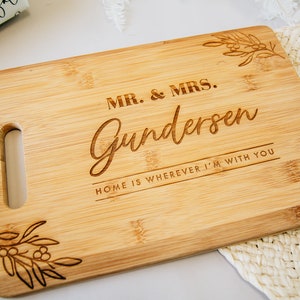 Home Is With You Personalized Cutting Board 14x10 Laser Engraved Bamboo Charcuterie and Cheese Board, Custom Wedding Gift, Engagement Gift image 3