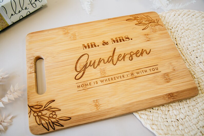 Home Is With You Personalized Cutting Board 14x10 Laser Engraved Bamboo Charcuterie and Cheese Board, Custom Wedding Gift, Engagement Gift image 3