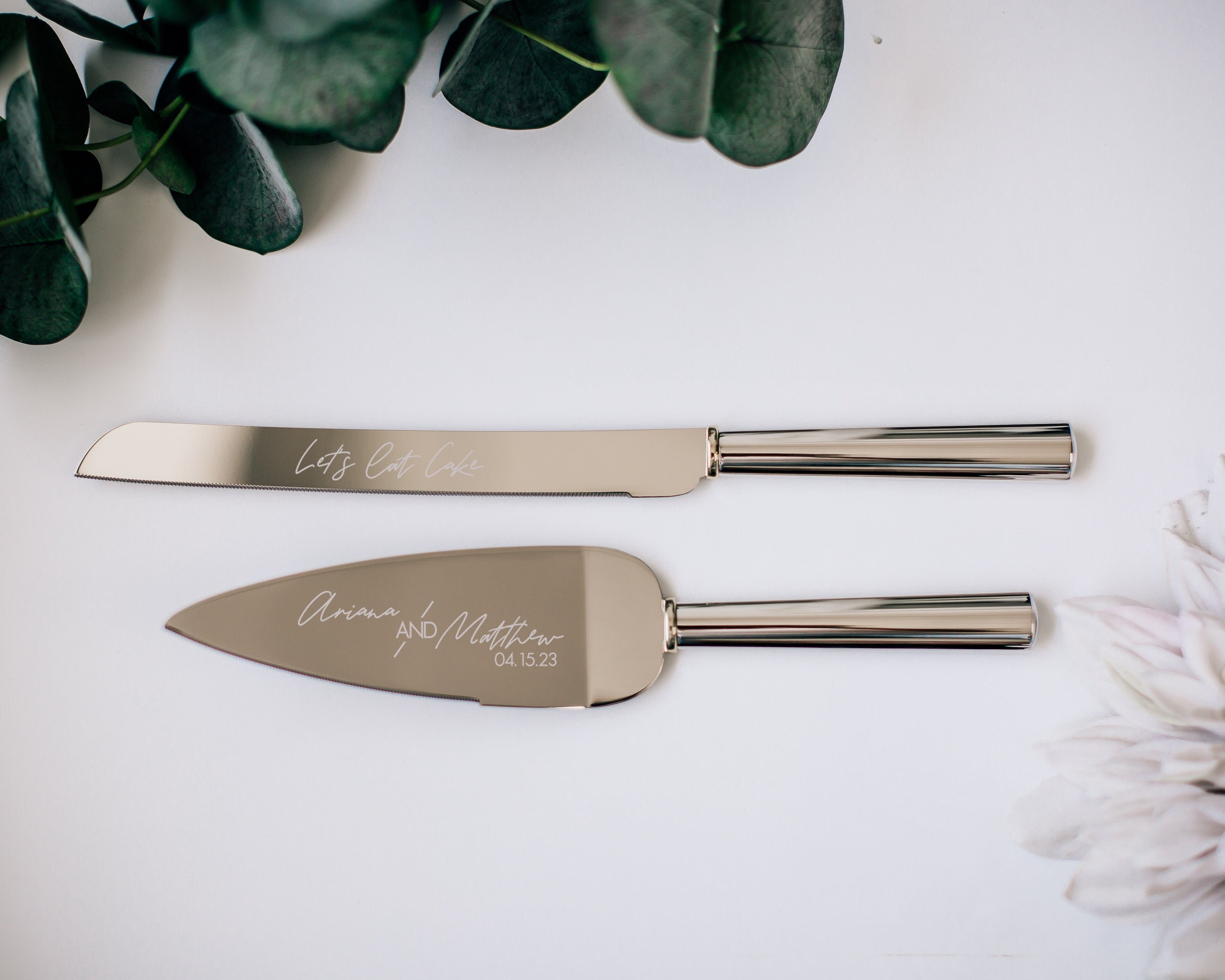 Personalized Wedding Cake Server Sage Green Knife Cake Cutting Set