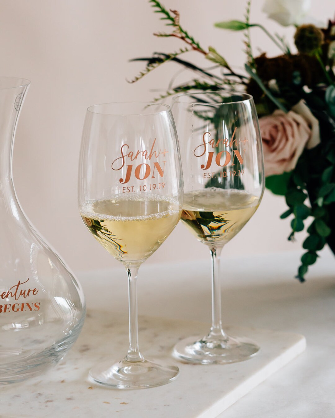 Personalized Lenox White Wine Glass set of TWO Custom Engraved Tuscany