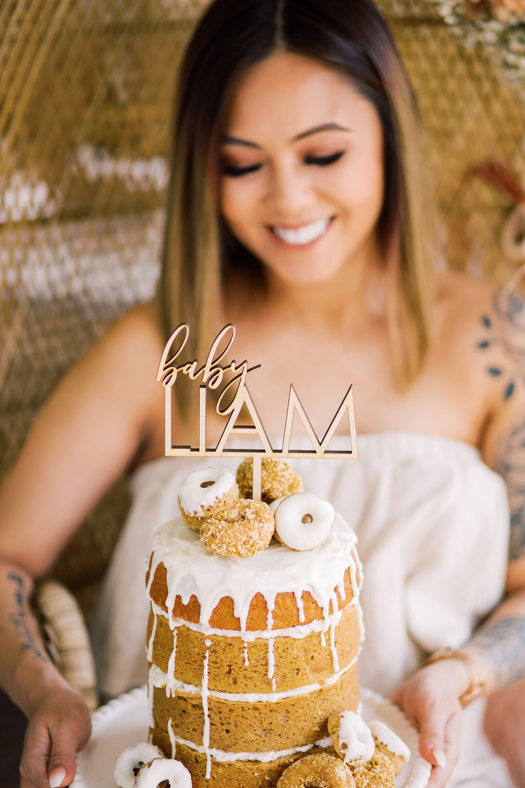 6 Personalized Baby Shower Cake Topper Laser Cut Wood Baby Name Cake