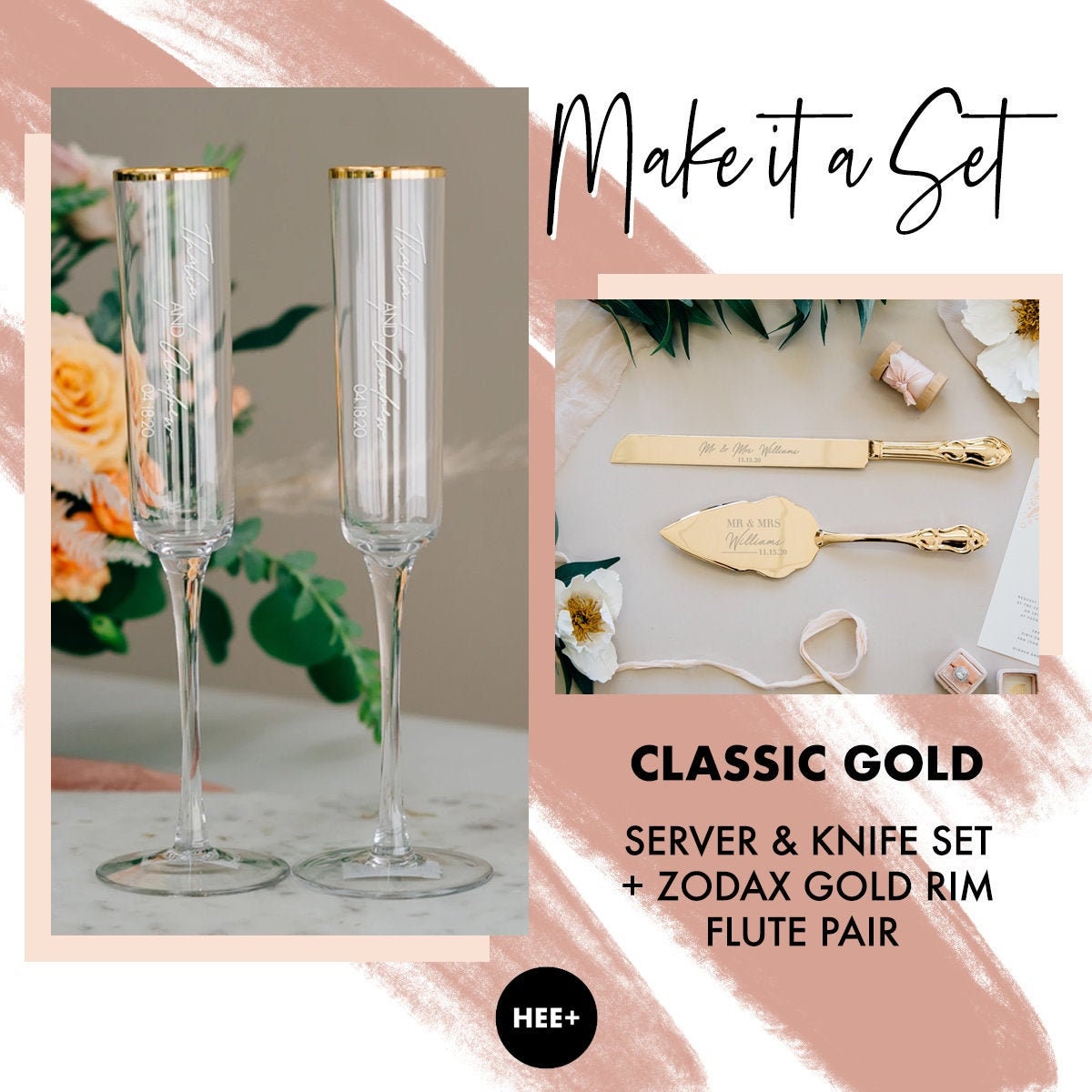 Wedding Champagne Flutes, Wedding Cake Knife and Server Set, Wedding G –  VARLKA