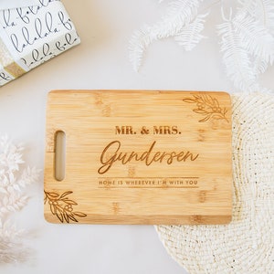 Home Is With You Personalized Cutting Board 14x10 Laser Engraved Bamboo Charcuterie and Cheese Board, Custom Wedding Gift, Engagement Gift image 2