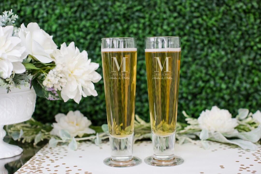 Personalized Couples Wedding Beer Glasses set of TWO Custom Engraved ...