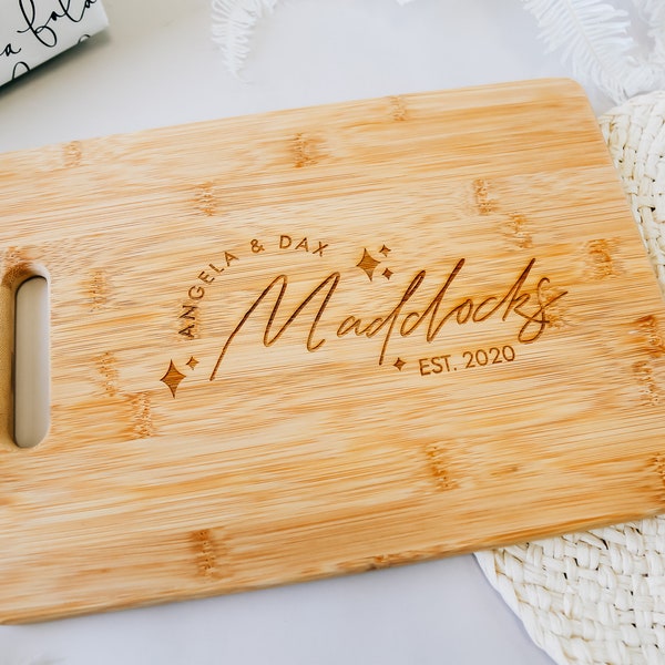 Shine Bright Personalized Wood Cutting Board - 14x10 Laser Engraved Bamboo Charcuterie and Cheese Board, Custom Wedding Gift, Christmas Gift