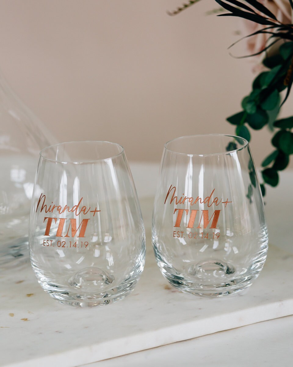 Personalized Lenox Stemless Wine Glass Set of TWO Pair Etsy
