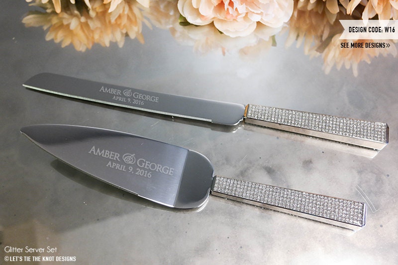 Personalized Glitter Wedding Cake Knife and Server Set 2 PC Etsy