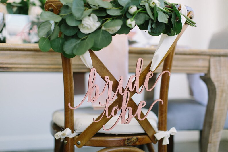 Bride to Be Bridal Shower Chair Sign 13 x 8 Laser Cut Wood Seat Sign, Engagement Party Decor, Bachelorette Party Feminine Style image 1