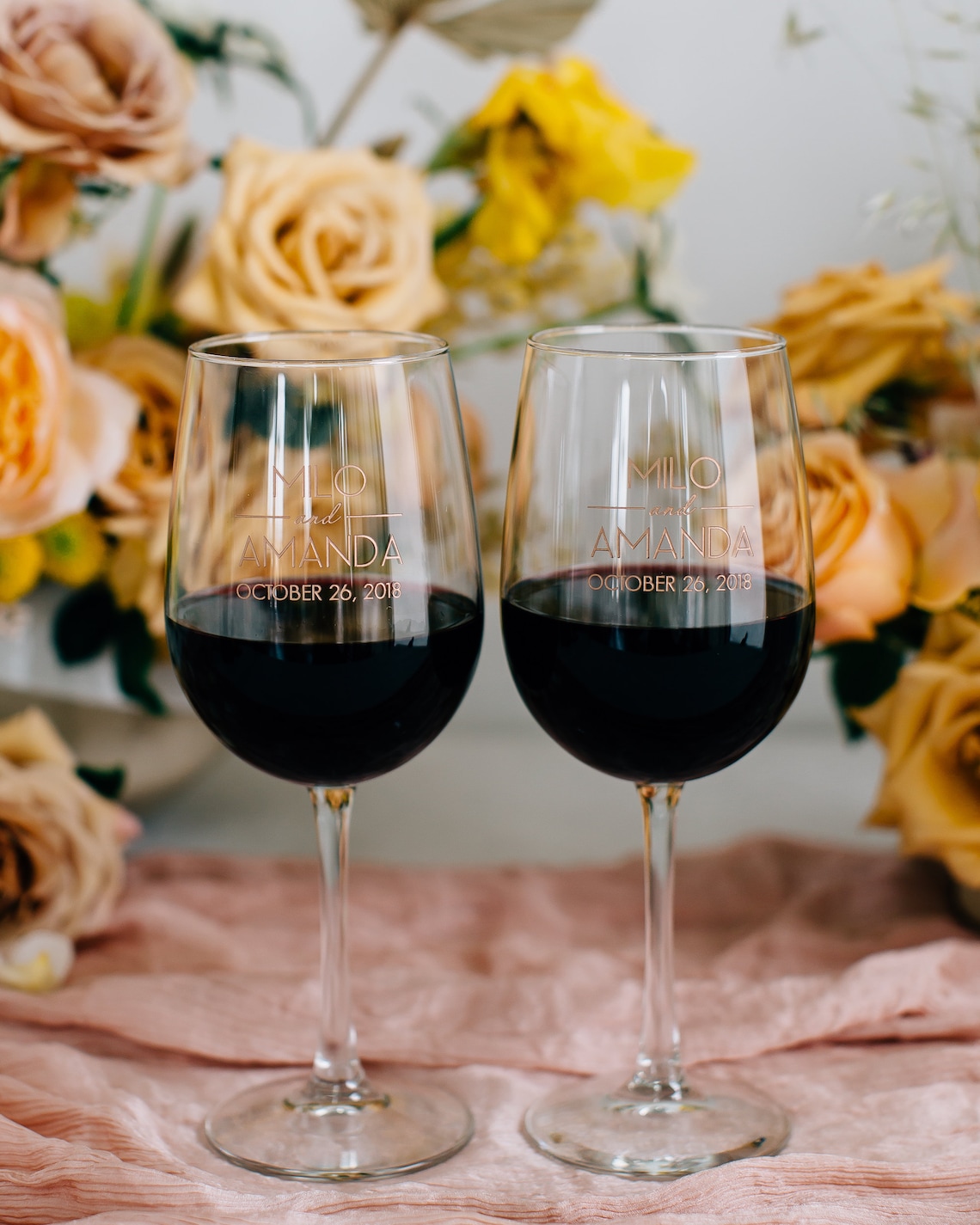 Personalized Wedding Wine Glasses Set of TWO Custom Engraved Etsy