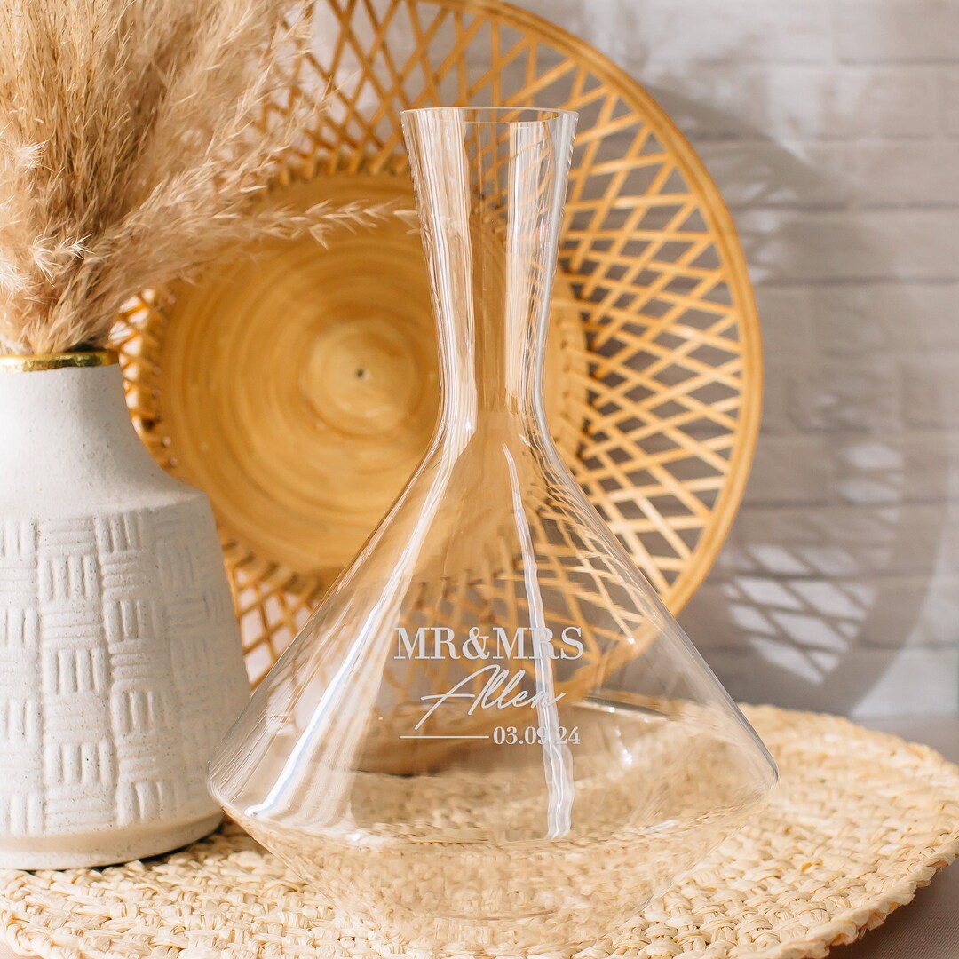 Personalized Angled Wine Decanter 50oz Engraved Hand Blown Glass Wine