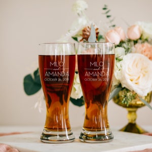 Personalized Beer Glass Set set of TWO Pair Custom Engraved Hourglass ...