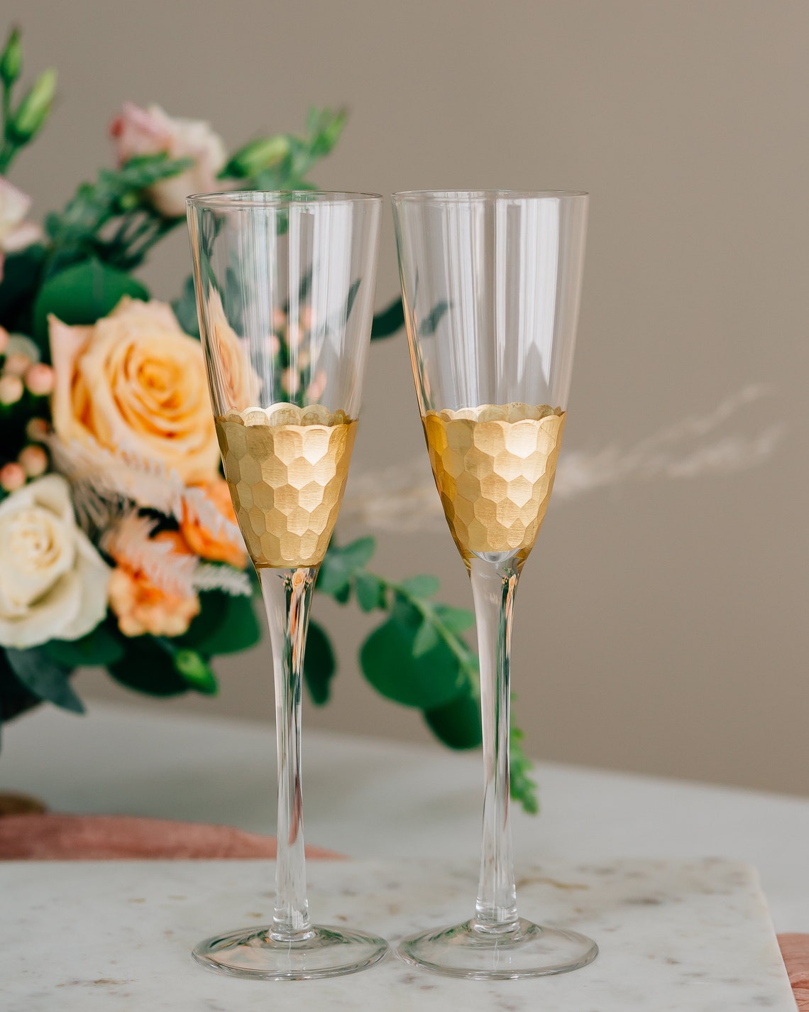 Personalized Gold Leaf Champagne Flutes Set of TWO Custom image 5