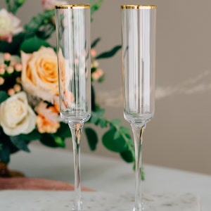 Personalized Gold Rim Custom Wedding Toasting Glasses Set of TWO Pair Engraved Zodax Tall Champagne Flutes, Engagement, Anniversary Gift image 4