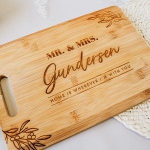 Home Is With You Personalized Cutting Board 14x10 Laser Engraved Bamboo Charcuterie and Cheese Board, Custom Wedding Gift, Engagement Gift image 4