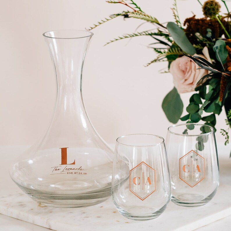 Personalized Wine Decanter & Stemless Wine Glass Set 3PC Etsy