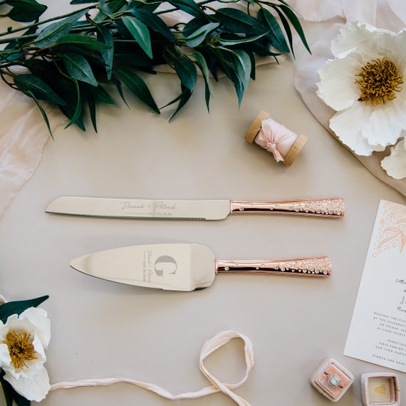 Personalized Galaxy Rose Gold Wedding Cake Knife and Server Set 2 PC  Engraved Cake Server and Knife Set, Personalized Wedding Couples Gift 