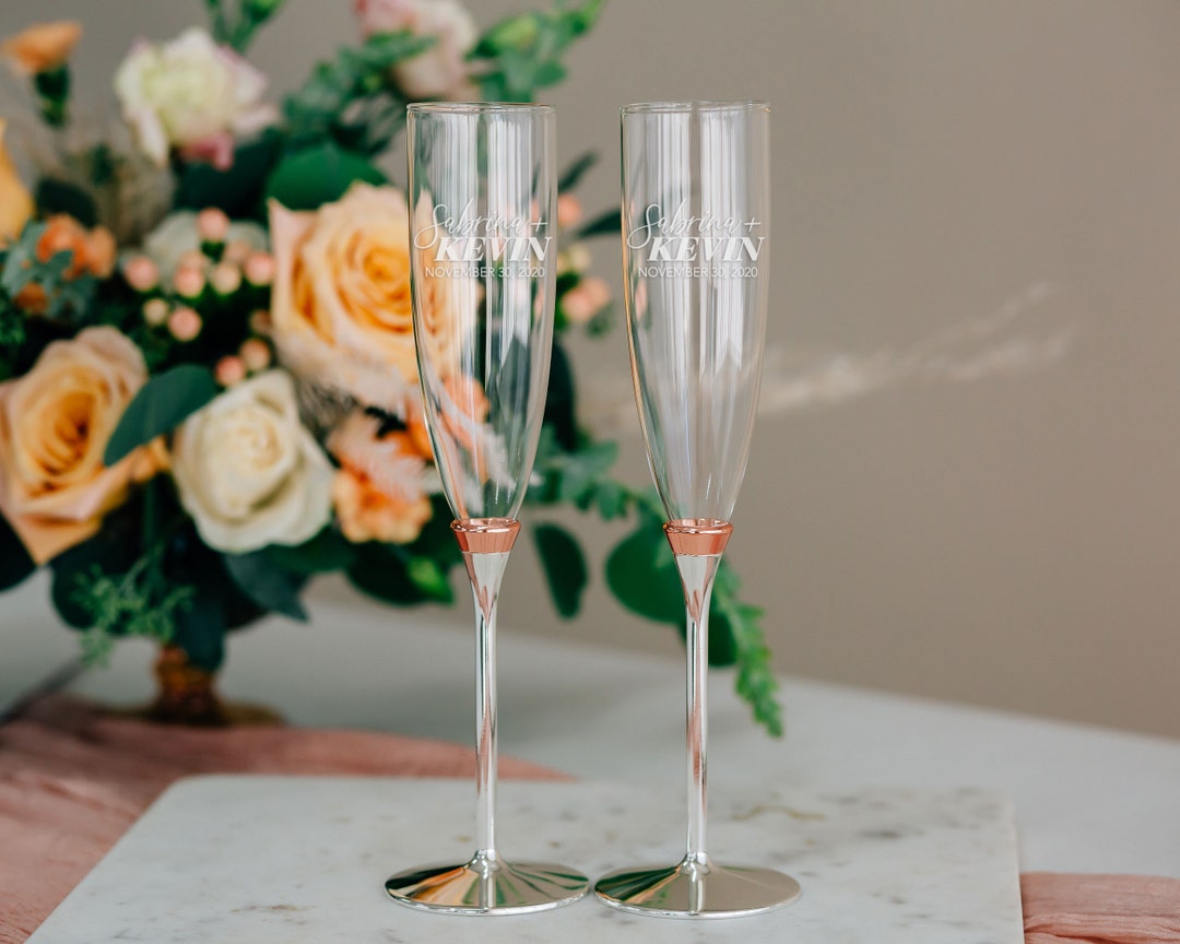 Personalized Kate Spade Rosy Glow Champagne Glasses Pair, Custom
